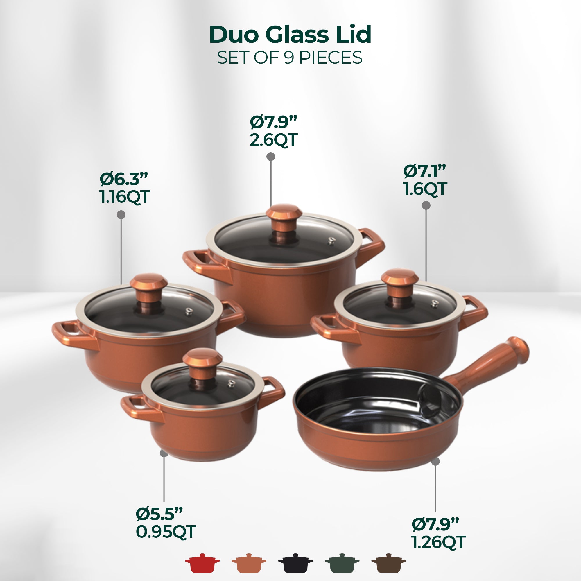 Duo 9 Piece Ceramic Cookware Set - Glass Lid – Ceraflame