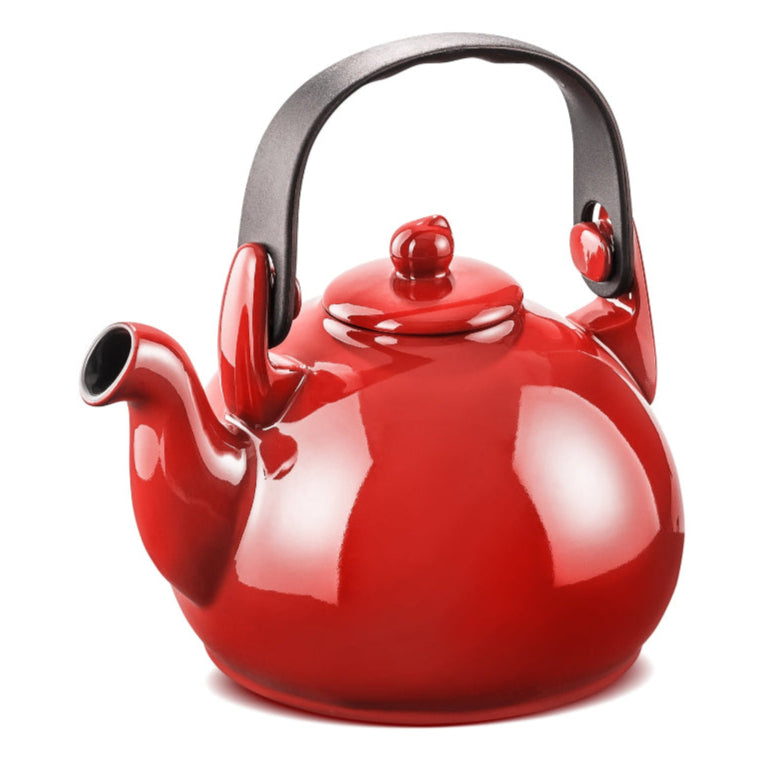 Red teapot on a white background